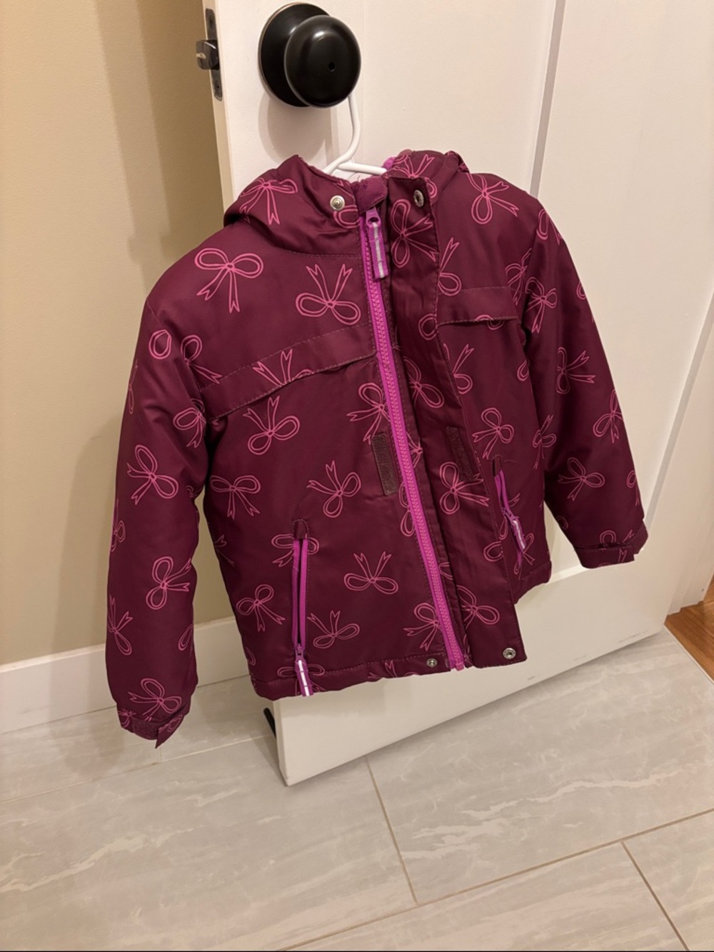 Cat & Jack Plum Puffer Jacket with Pink Bow Print